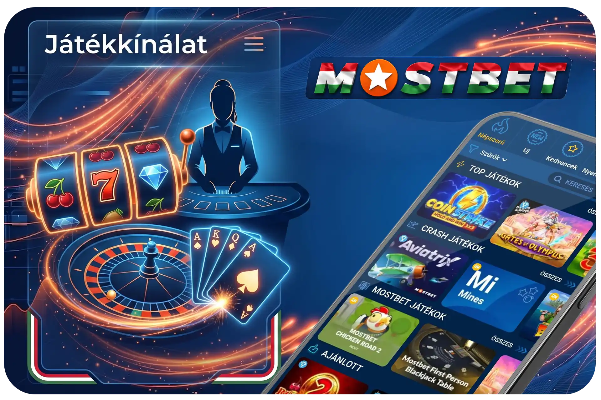 casino játékkínálata nyerőgépekkel, élő kaszinóval és asztali játékokkal